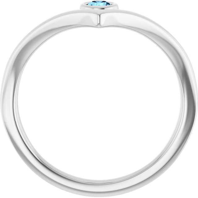 14K White Natural Aquamarine Bezel-Set V Ring
