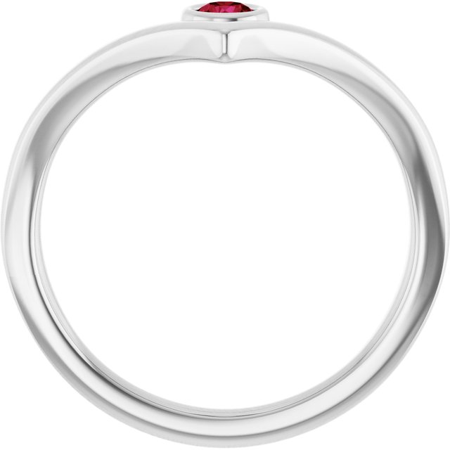 14K White Lab-Grown Ruby Bezel-Set V Ring