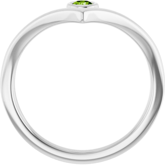 14K White Natural Peridot Bezel-Set V Ring