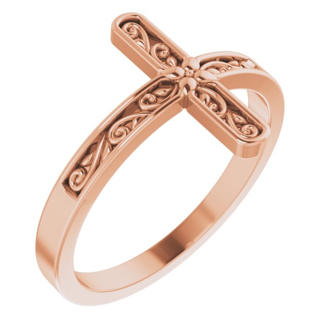 14K Rose Sideways Cross Ring   