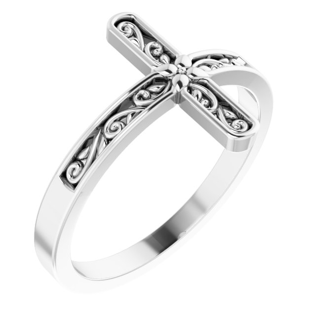 14K White Sideways Cross Ring   