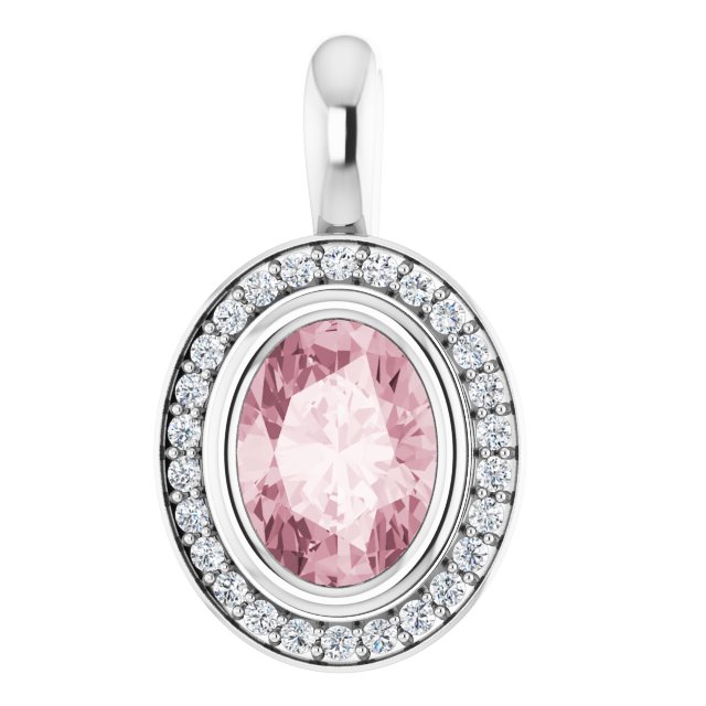 14K White Natural Pink Morganite & 1/8 CTW Natural Diamond Pendant
