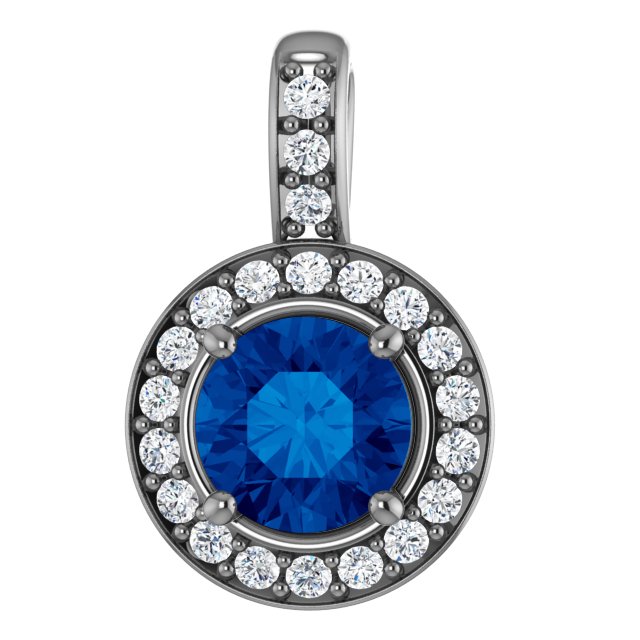 14K White Blue Sapphire and .20 CTW Diamond Pendant Ref 13715112