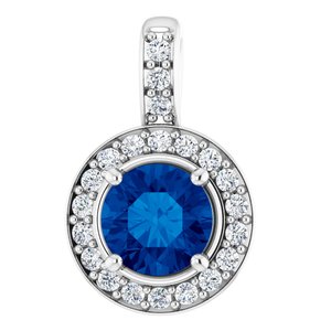14K White Blue Sapphire & 1/5 CTW Diamond Pendant  
