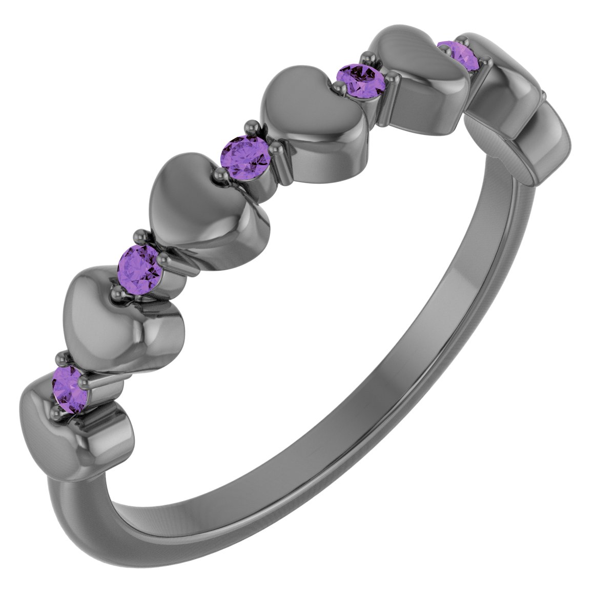 14K White Amethyst Stackable Heart Ring     