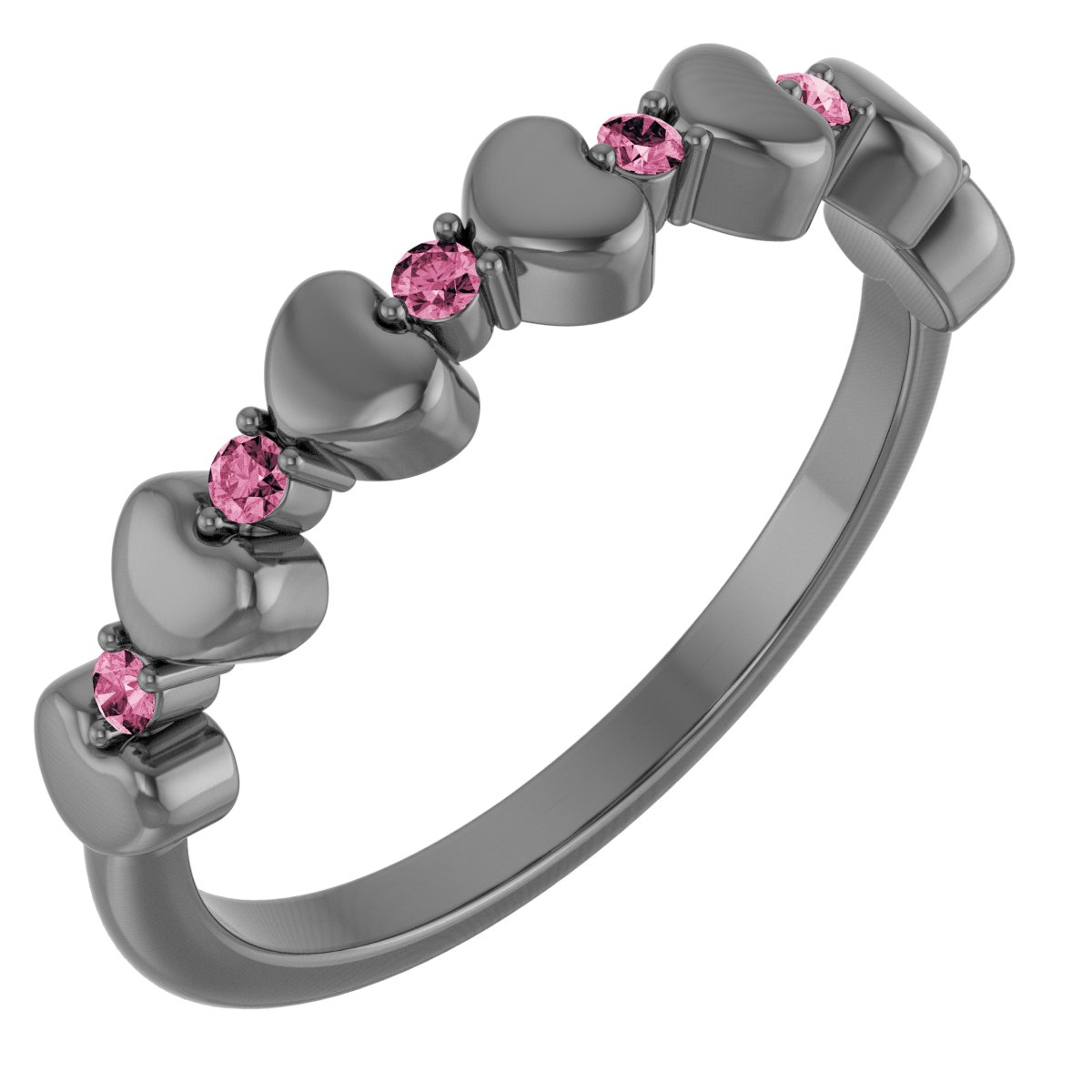 14K White Pink Tourmaline Stackable Heart Ring