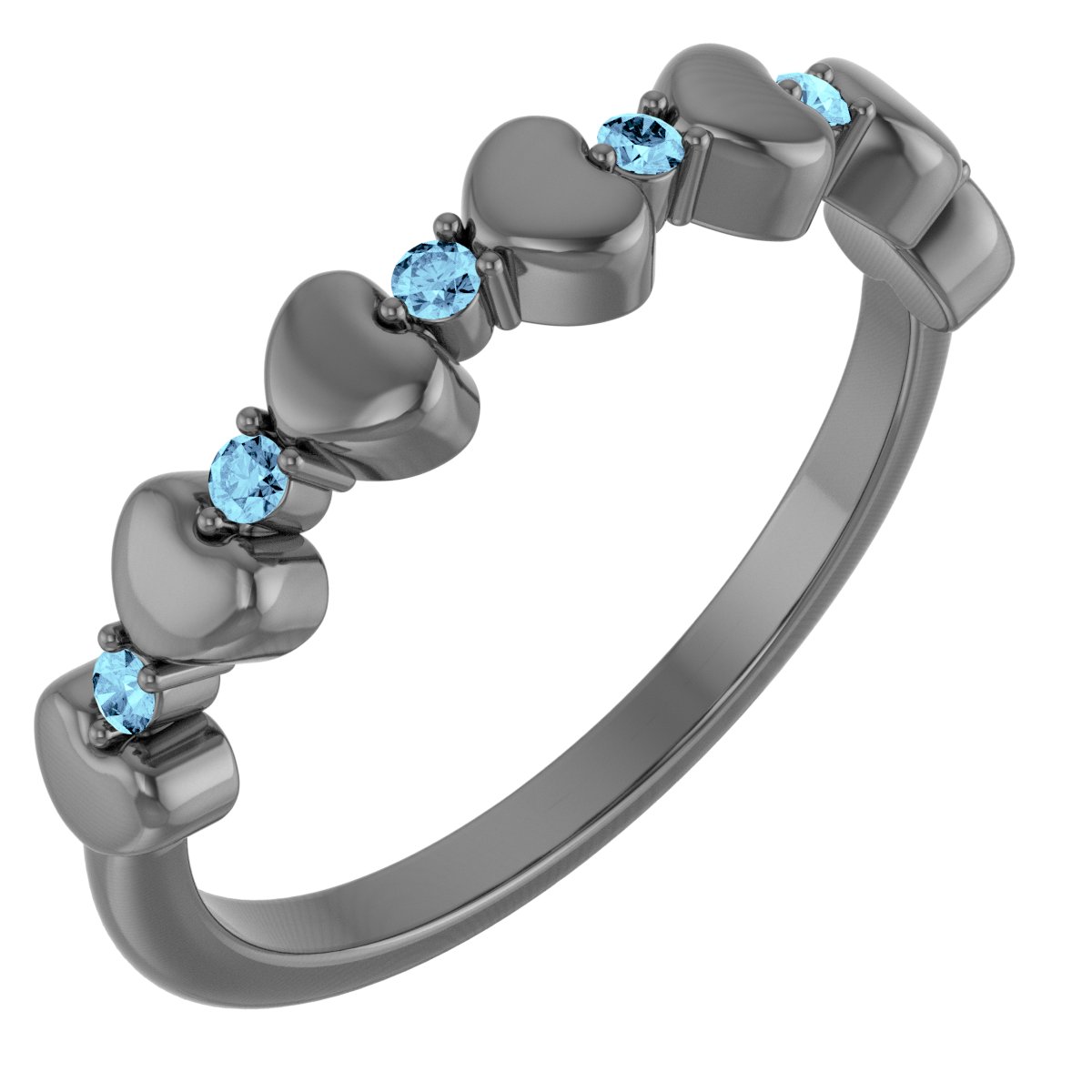 14K White Aquamarine Stackable Heart Ring          