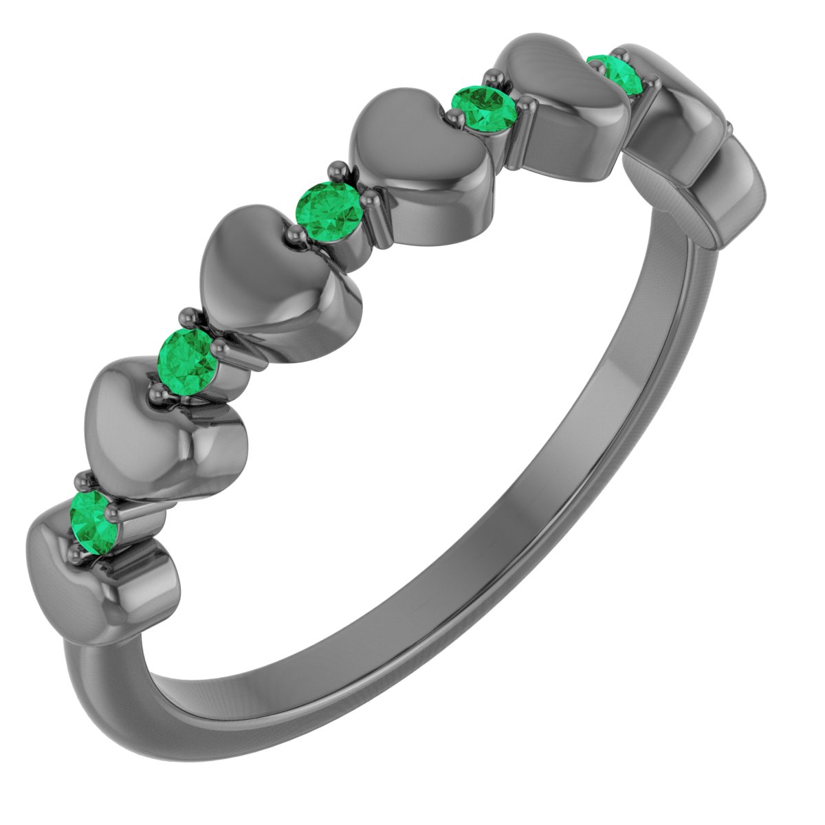 14K White Natural Emerald Heart Stackable Ring