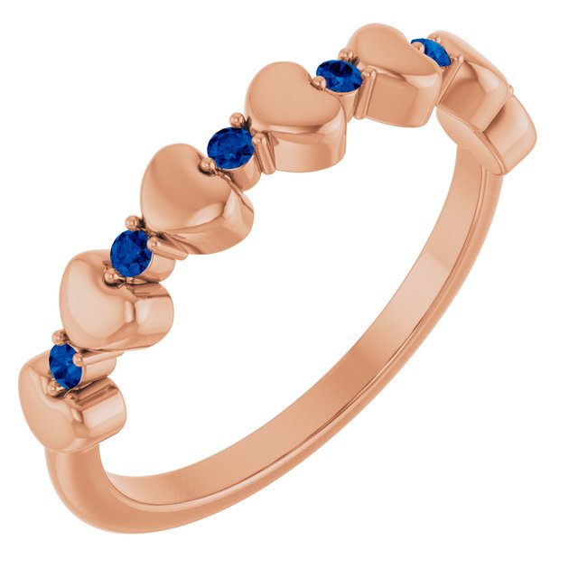 14K Rose Natural Blue Sapphire Heart Stackable Ring