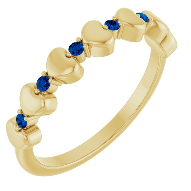 14K Yellow Natural Blue Sapphire Heart Stackable Ring