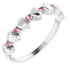 14K White Pink Tourmaline Stackable Heart Ring