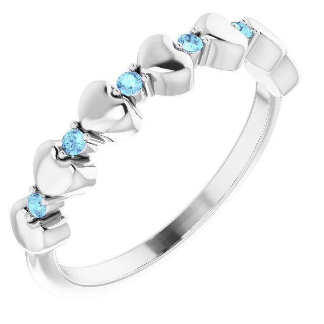 Platinum Natural Aquamarine Heart Stackable Ring