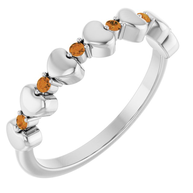 Sterling Silver Natural Citrine Heart Stackable Ring
