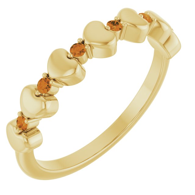 14K Yellow Natural Citrine Heart Stackable Ring