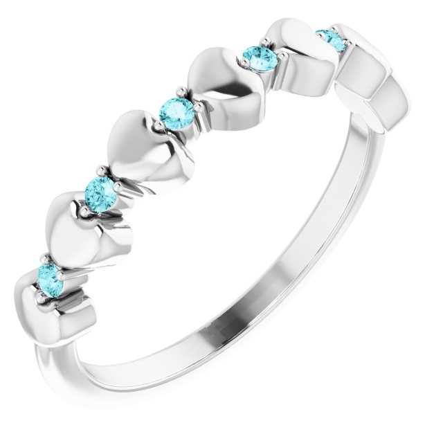 14K White Natural Blue Zircon Heart Stackable Ring