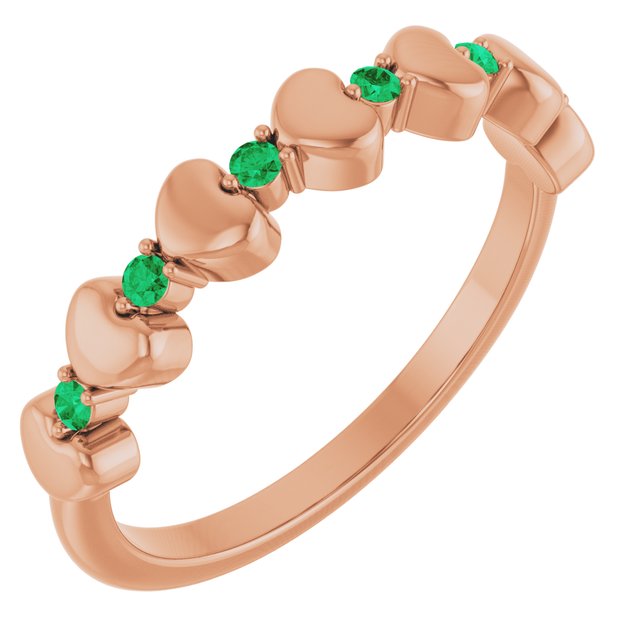 14K Rose Natural Emerald Heart Stackable Ring
