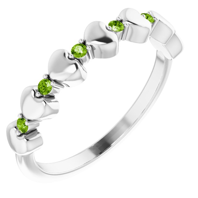 Sterling Silver Natural Peridot Heart Stackable Ring