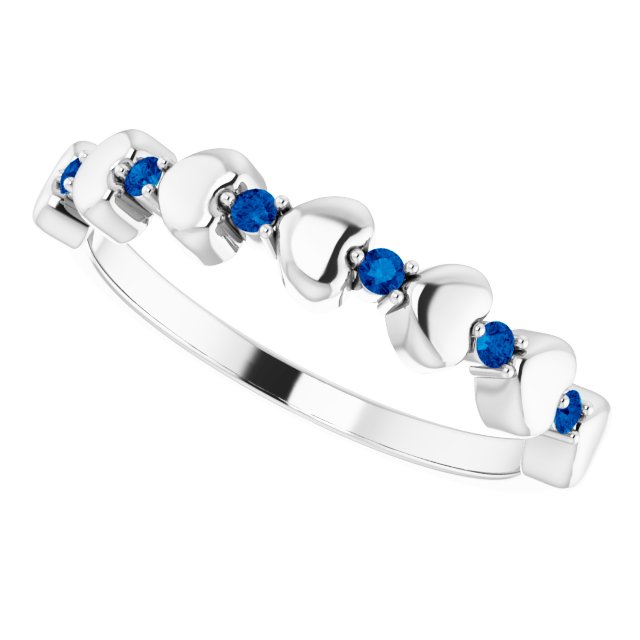 14K White Blue Sapphire Stackable Heart Ring
