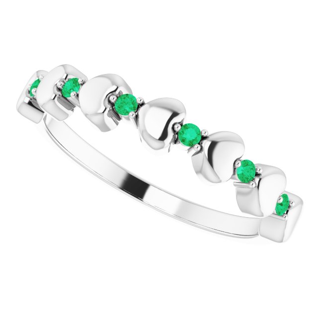 14K White Emerald Stackable Heart Ring   