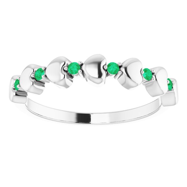 14K White Emerald Stackable Heart Ring   