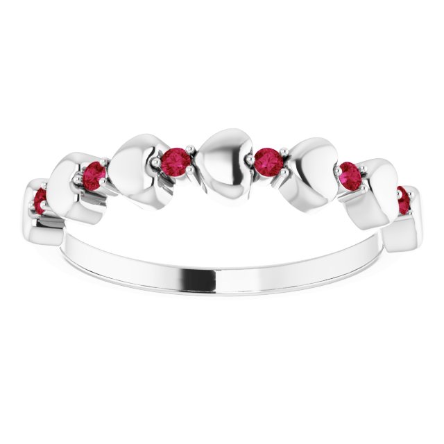 14K White Ruby Stackable Heart Ring   