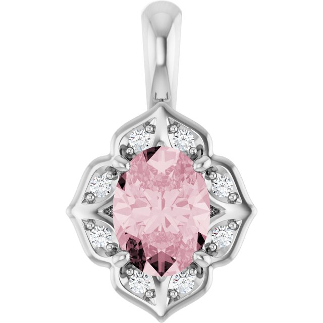 14K White Natural Pink Morganite & .08 CTW Natural Diamond Pendant