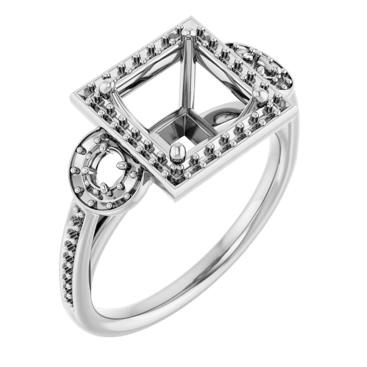 Three-Stone Halo-Style Engagement Ring