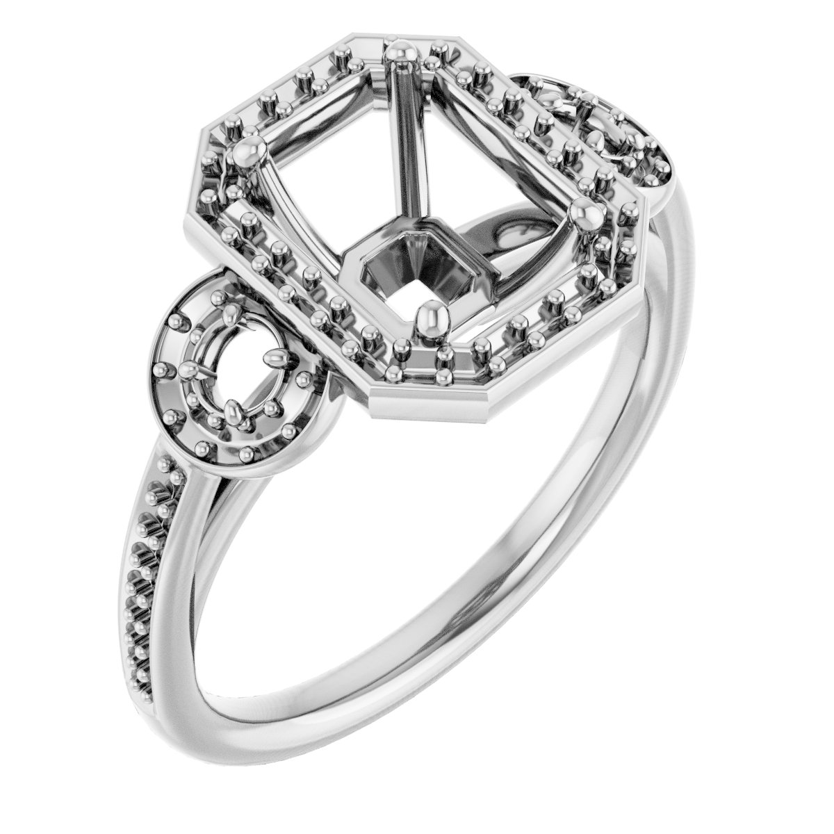 Three-Stone Halo-Style Engagement Ring