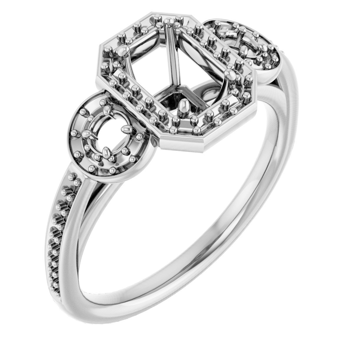 Three-Stone Halo-Style Engagement Ring