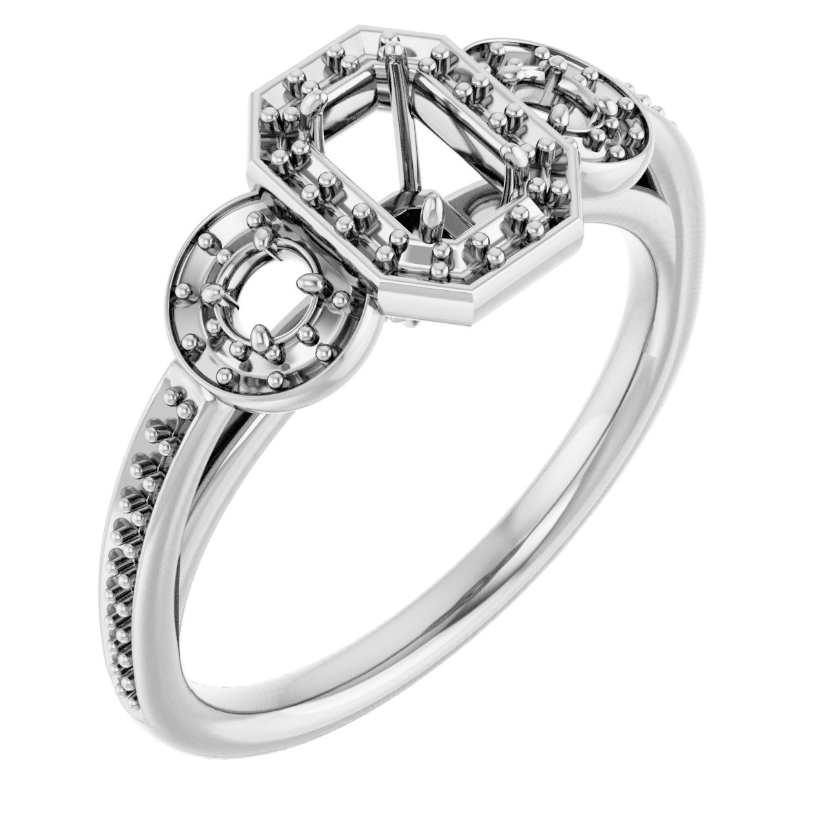 Three-Stone Halo-Style Engagement Ring