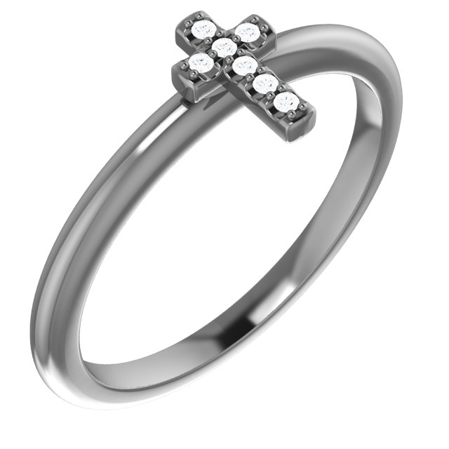 Sterling Silver .03 CTW Natural Diamond Stackable Cross Ring