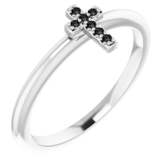 14K White .03 CTW Black Diamond Stackable Cross Ring