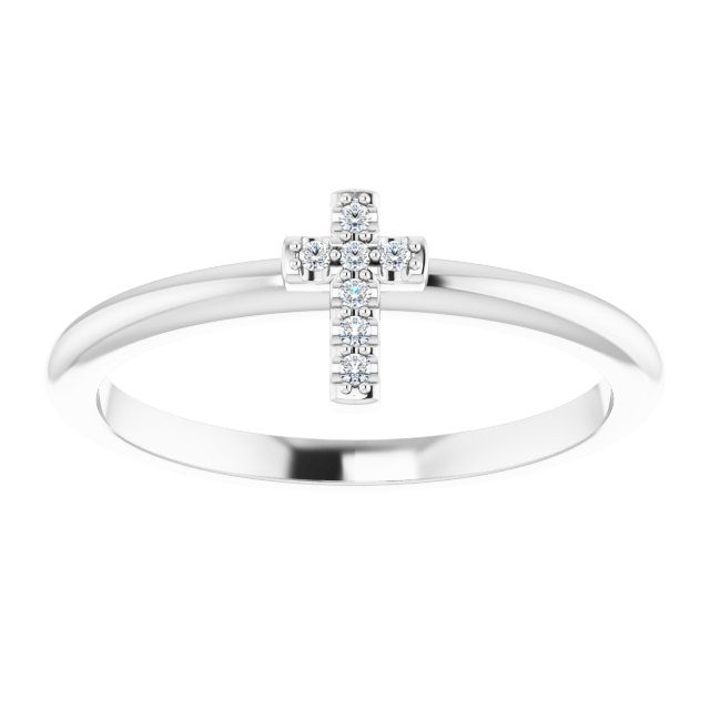 14K White .03 CTW Natural Diamond Stackable Cross Ring