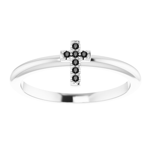 14K White .03 CTW Black Diamond Stackable Cross Ring