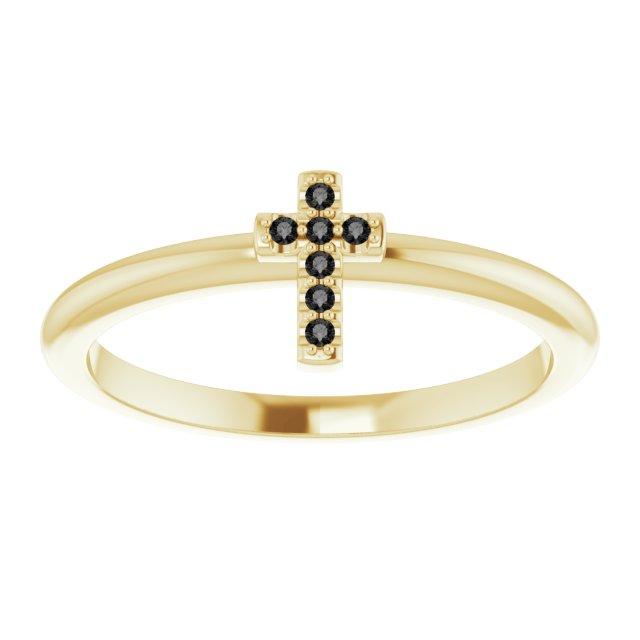 14K Yellow .03 CTW Black Diamond Stackable Cross Ring