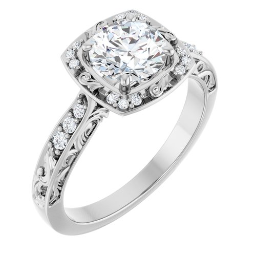 14K White Round 1 ct Halo-Style Engagement Ring