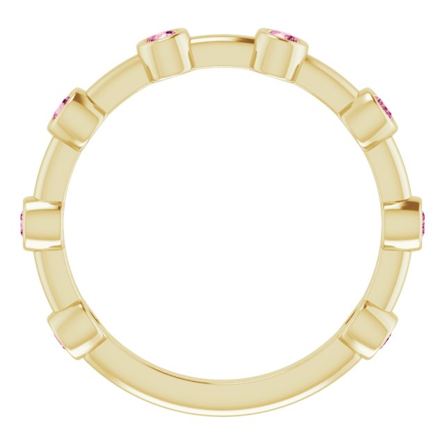 14K Yellow Pink Tourmaline Bezel-Set Bar Ring    