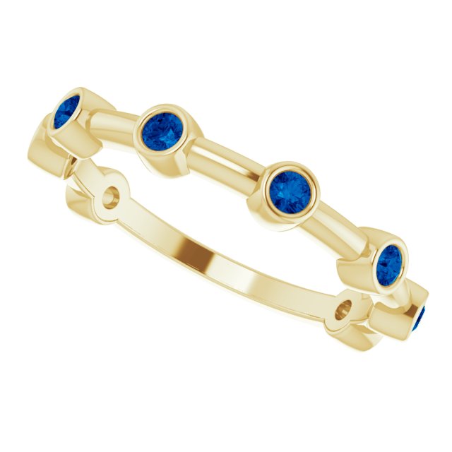 14K Yellow Blue Sapphire Bezel-Set Bar Ring     