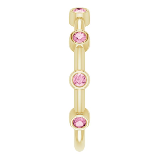 14K Yellow Pink Tourmaline Bezel-Set Bar Ring    