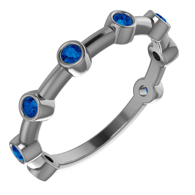 14K White Blue Sapphire Bezel-Set Bar Ring     