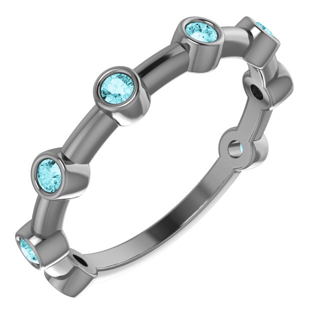 14K White Blue Zircon Bezel-Set Bar Ring  