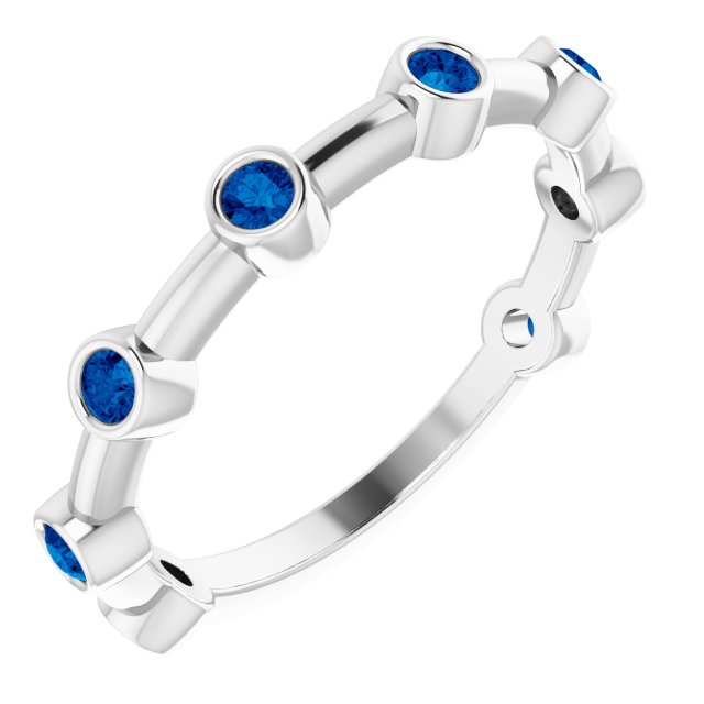 14K White Natural Blue Sapphire Bezel-Set Bar Ring