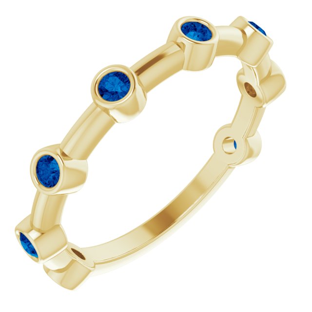 14K Yellow Natural Blue Sapphire Bezel-Set Bar Ring