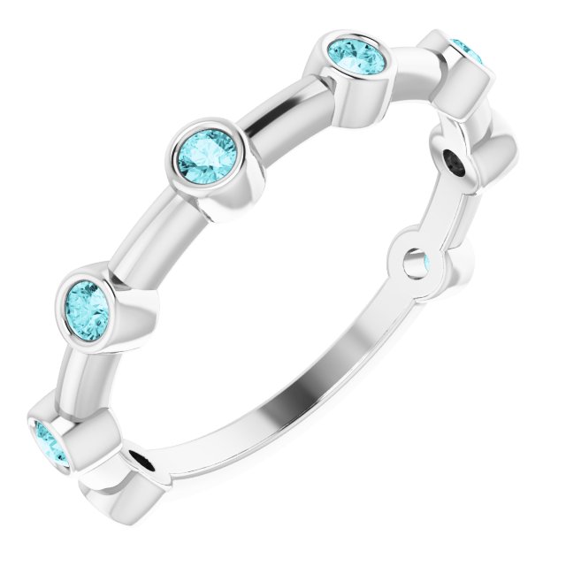 14K White Natural Blue Zircon Bezel-Set Bar Ring