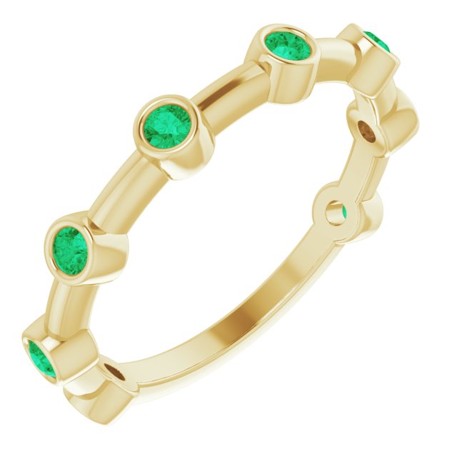 14K Yellow Natural Emerald Bezel-Set Bar Ring