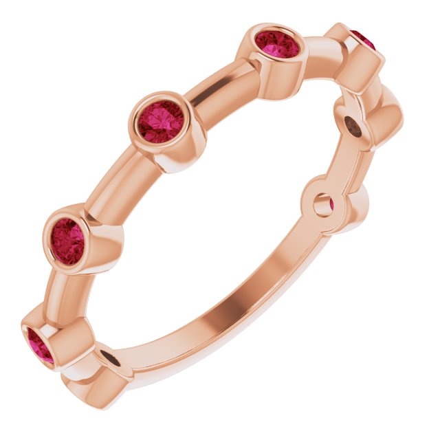 14K Rose Natural Ruby Bezel-Set Bar Ring