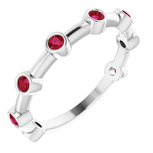 Platinum Natural Ruby Bezel-Set Bar Ring