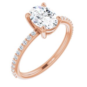 14K Rose 8x6 mm Oval  Forever One™ Moissanite & 1/5 CTW Diamond Engagement Ring
