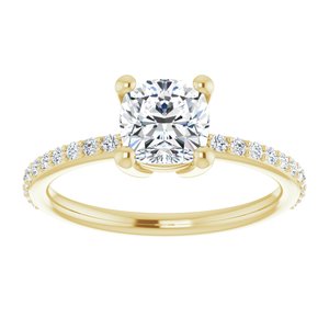14K Yellow 6 mm Cushion Forever Oneâ„¢ Moissanite & 1/5 CTW Diamond Engagement Ring  