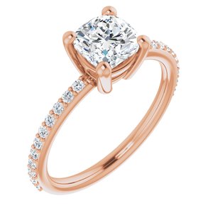14K Rose 6 mm Cushion Forever One™ Moissanite & 1/5 CTW Diamond Engagement Ring